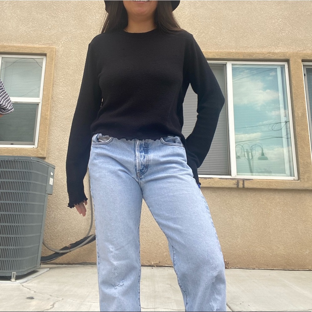 Vintage Black Long Sleeve Crop Top Size S